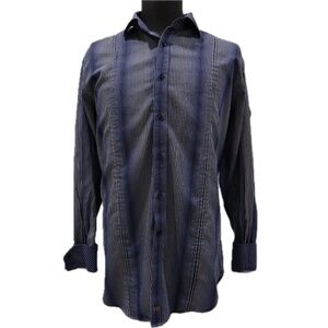 Thomas Dean Men's XL Casual Long Sleeve Shirt Blue Striped Contrast Flip Cuff